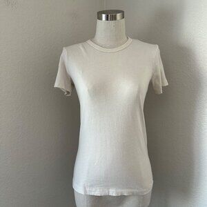 Jenni Kayne Fitted Tee Shirt Crew Neck Short Sleeve Cotton Minimalist Beige Sz X